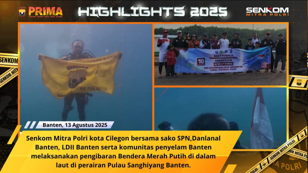 Senkom Mitra Polri Mengikuti Pengibaran Bendera Merah Putih dari Dasar Laut Banten dalam Upacara HUT RI ke-80